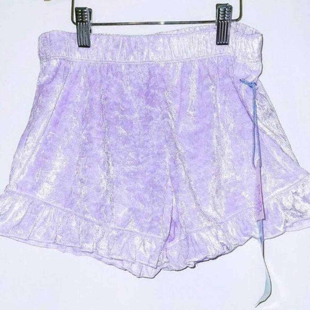 More Than Magic Shorts Girls L Lavender Crushed Velvet Ruffle‎ Lounge PJ NWT